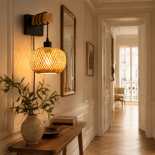 Applique murale chambre en rotin couloir