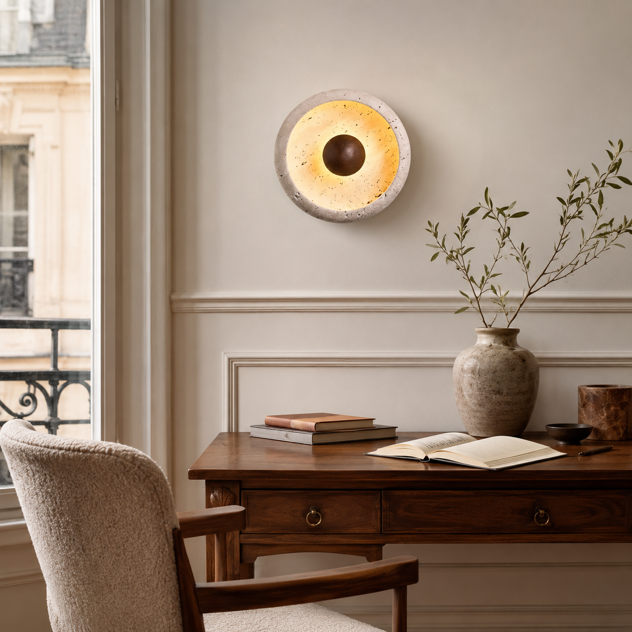 Applique LED pierre et bois style organique elegant bureau