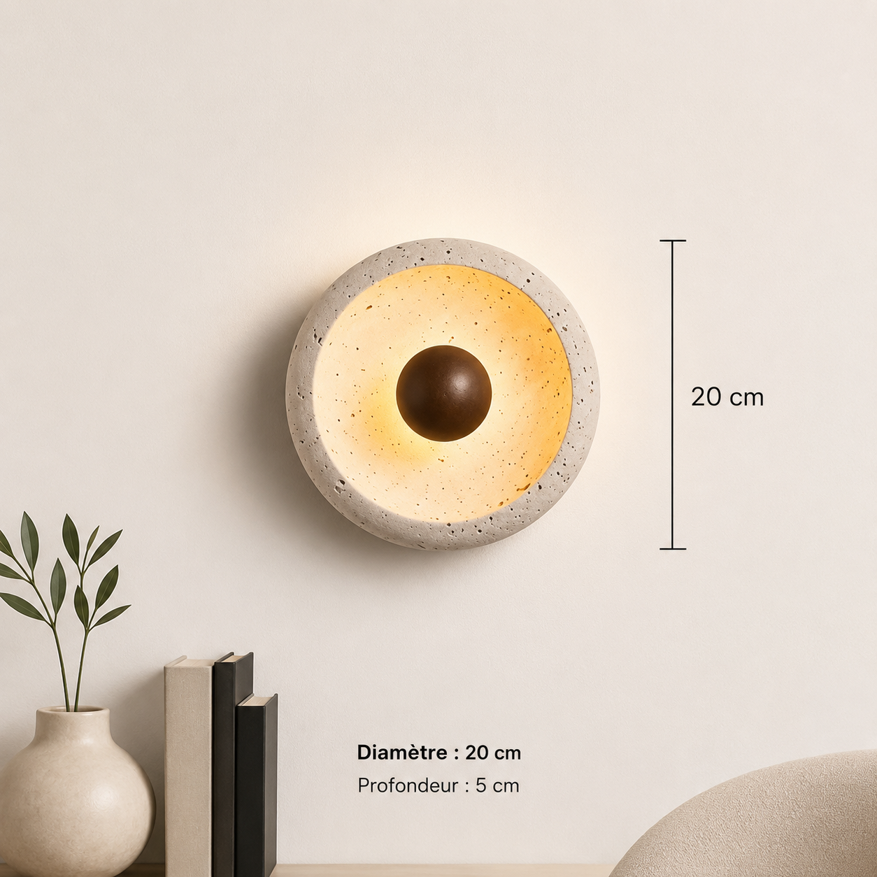 Applique LED pierre et bois style organique elegant dimension