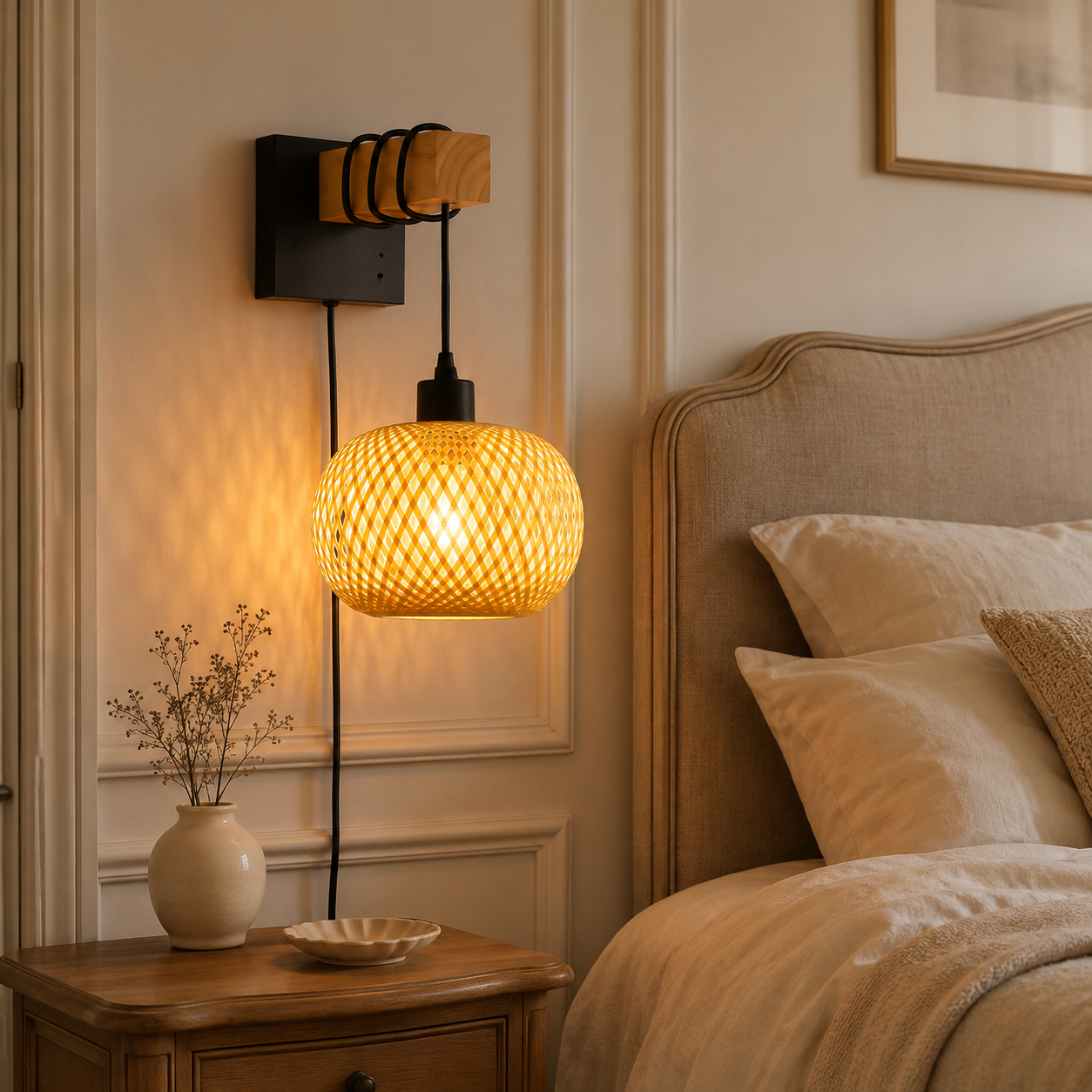 Applique murale chambre en rotin
