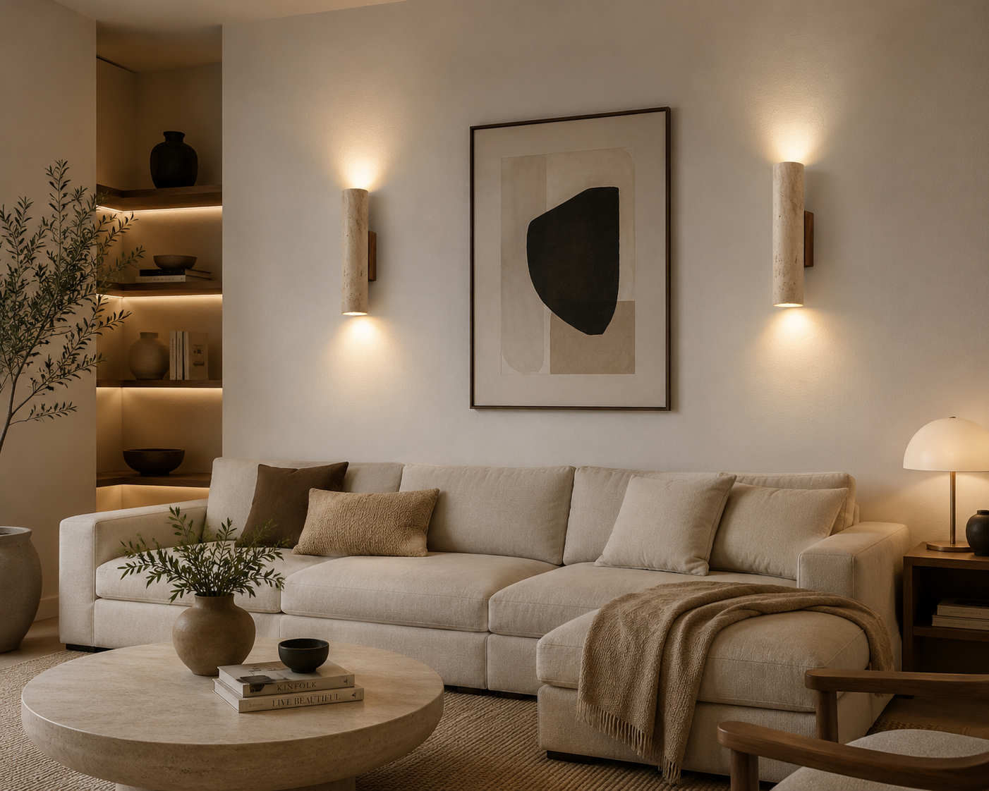 Applique murale marbre eclairage haut et bas salon