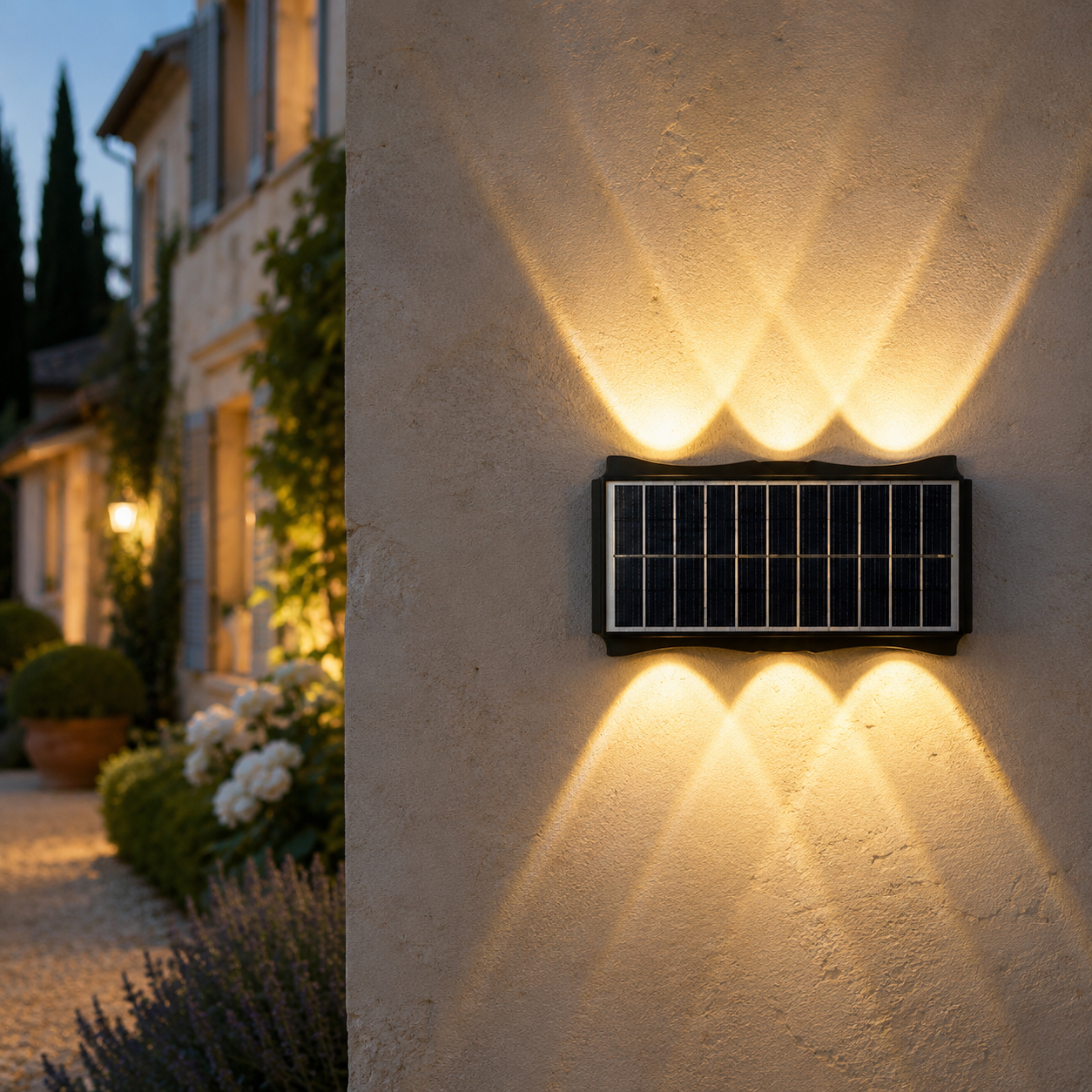 applique murale solaire haut et bas noire façade